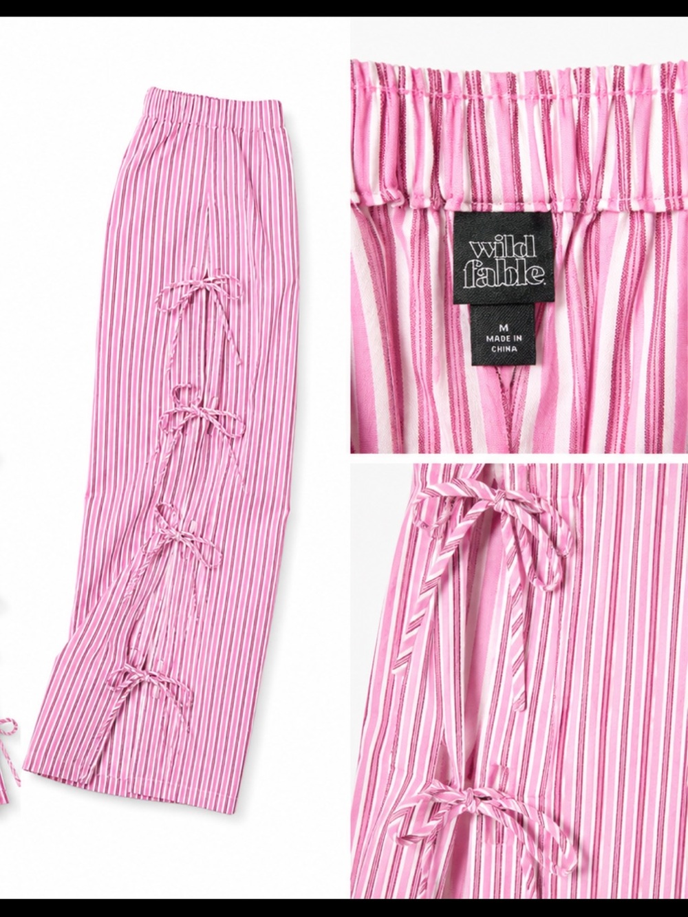 wild fable Pink & White Striped Wide-Leg Tie Detail Pants - Picture 2 of 5